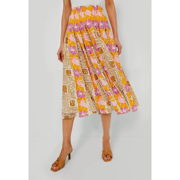 New Tuckernuck Marlow Pleated Retro Floral Midi Skirt XS $288 - Picture 1 of 8